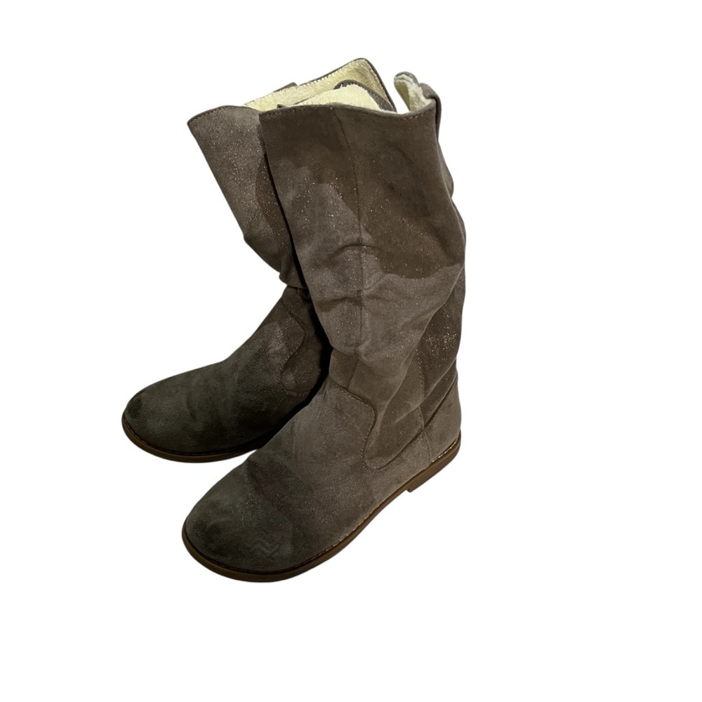 Olive & Edie Tessa Boots Brown Faux Fur Lined Mid Calf Boots Girls 1M Slouch Zip